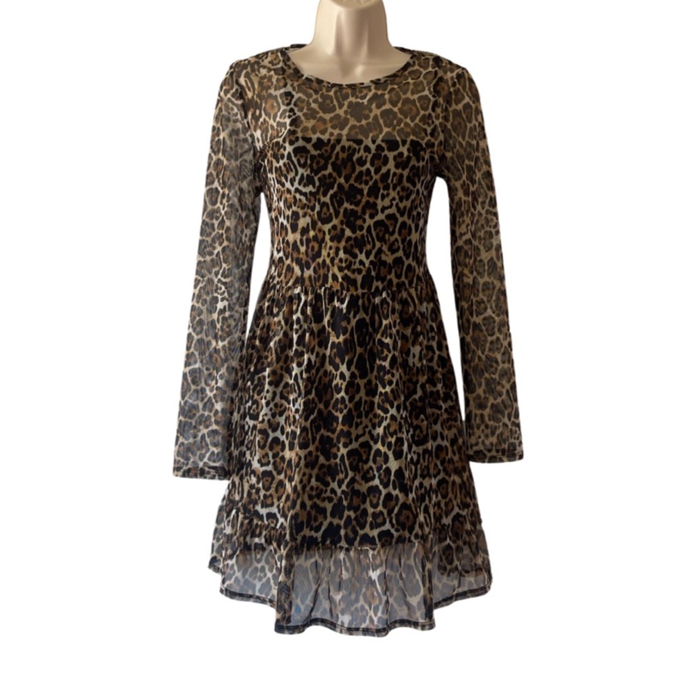 Wayf cheetah print mesh dress